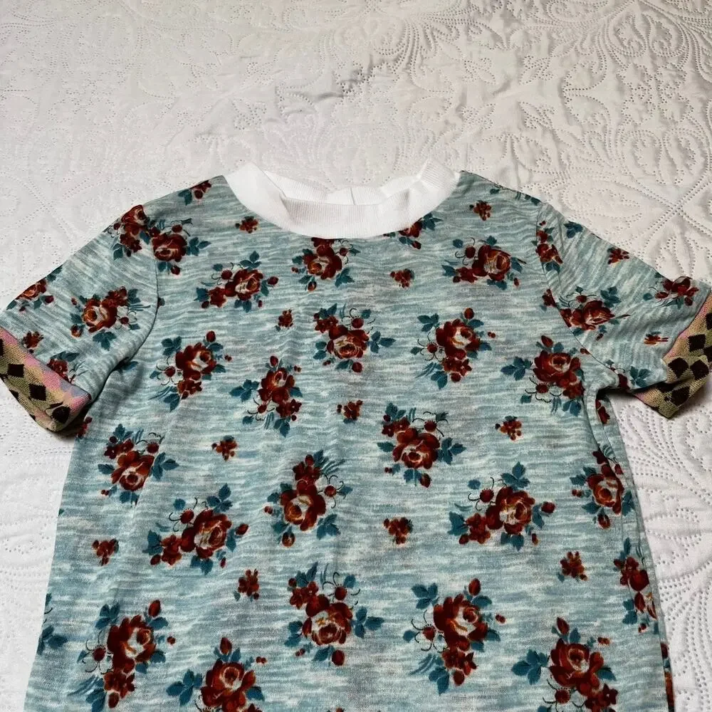 Mixed Print Floral Tunic Style Top